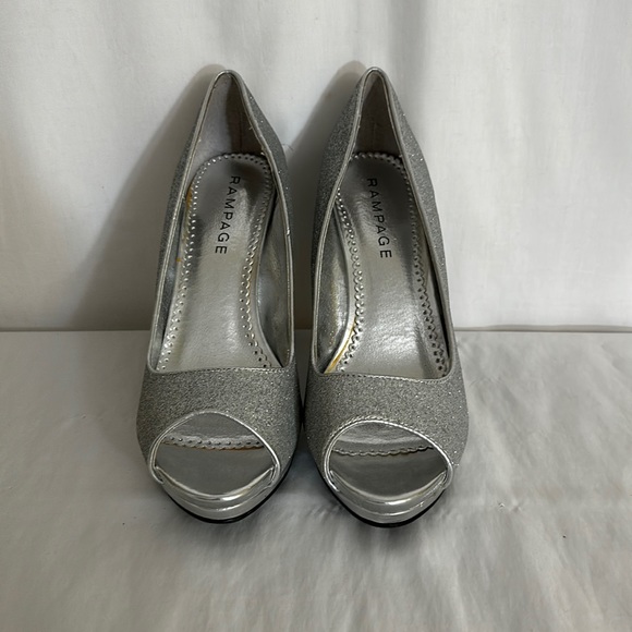Rampage Silver Sparkle Peep Toe High Heels - Picture 2 of 9